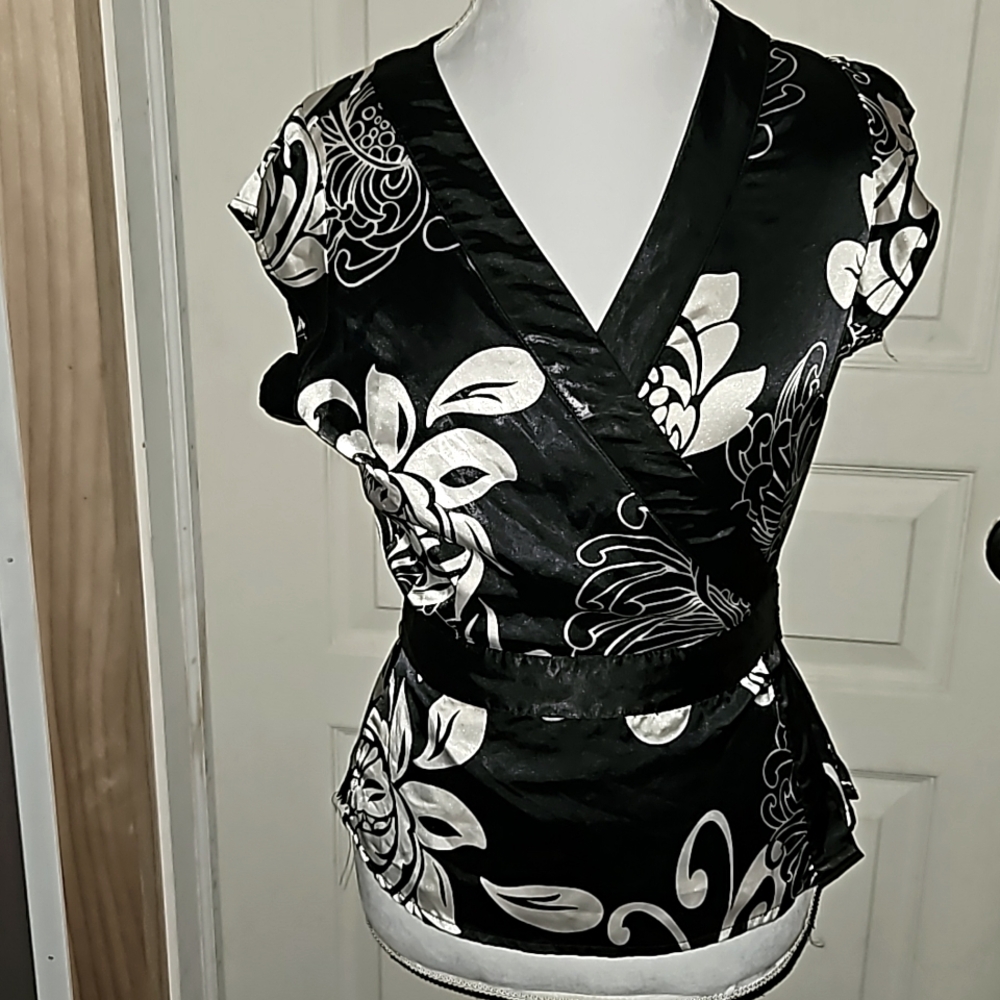 BCBG EUC Wrap Print Blouse